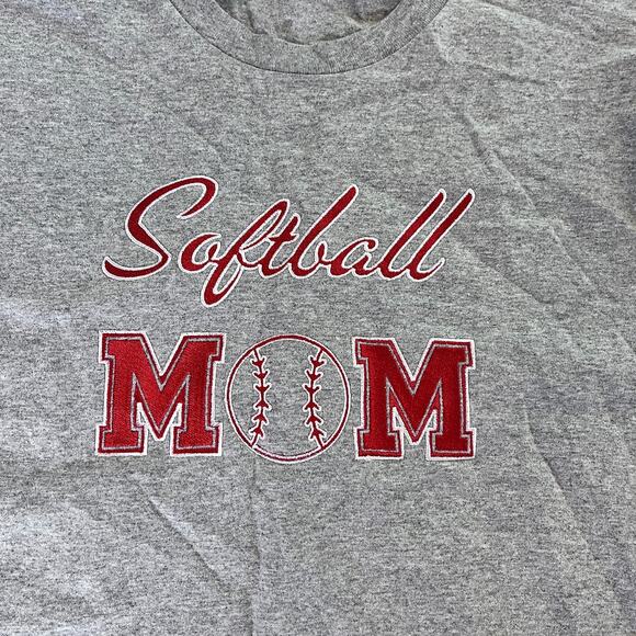 Softball Mom gray cotton Tshirt red embroidery sports tee womens Medium athletic - Picture 2 of 4